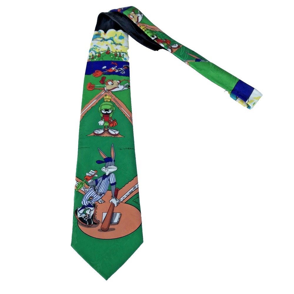 Vintage 1993 Looney Tunes Mania Necktie Bugs Bunny Baseball Taz Melvin Long tie